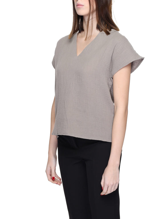 Jacqueline De Yong Beige Cotton Blouse