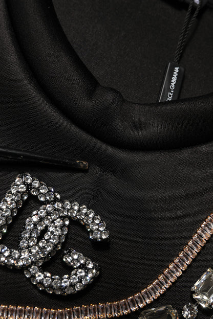 Dolce & Gabbana Black Embellished Logo Crystal Sweatshirt Top
