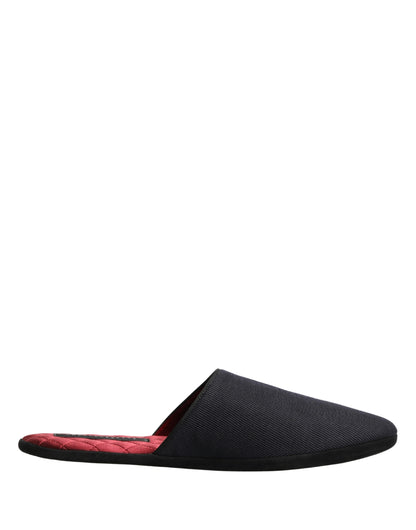 Dolce & Gabbana Dark Navy Wool Cotton Red Chevron Slippers Shoes
