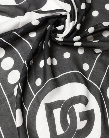 Dolce & Gabbana Black White Polka Dot Logo Stole Wrap 188cm x 116cm Scarf