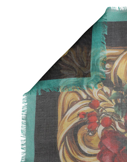 Dolce & Gabbana Multicolor Floral Cashmere Square Stole 134cmx134cm Scarf