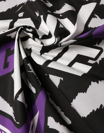 Dolce & Gabbana Black Purple DG King Cotton Foulard 51cm x 49.5cm Scarf