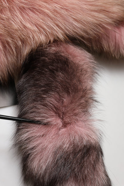 Dolce & Gabbana Pink Frost Fox Fur Neck Warmer Winter 120cm x 27cm Scarf