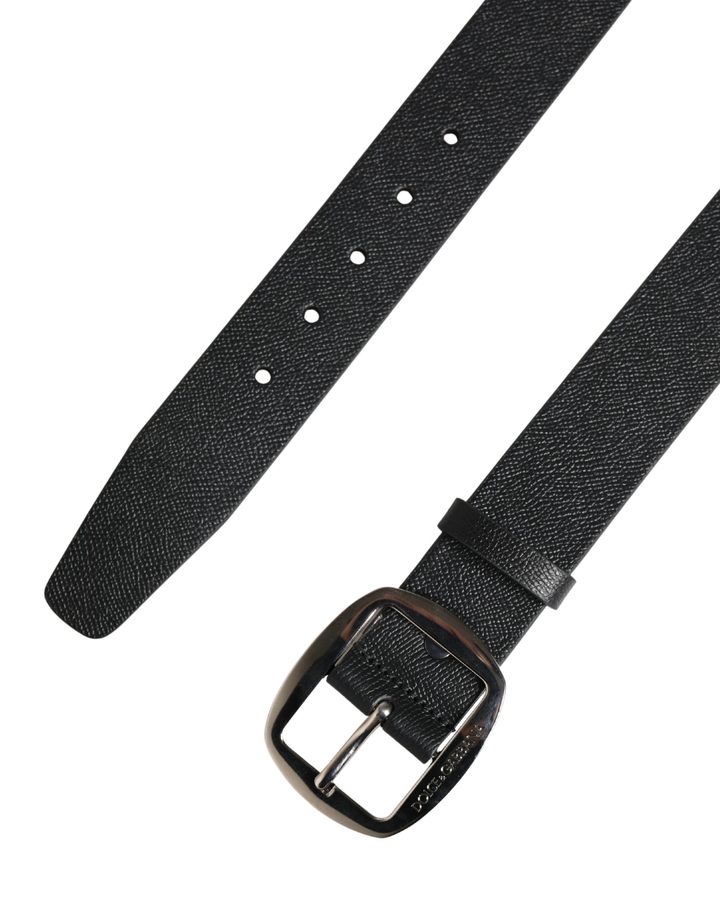Dolce & Gabbana Black Calf Leather Silver Metal Buckle Belt