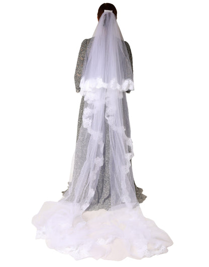 Dolce & Gabbana White Floral LaceNylon Floor Length 3M Long Veil