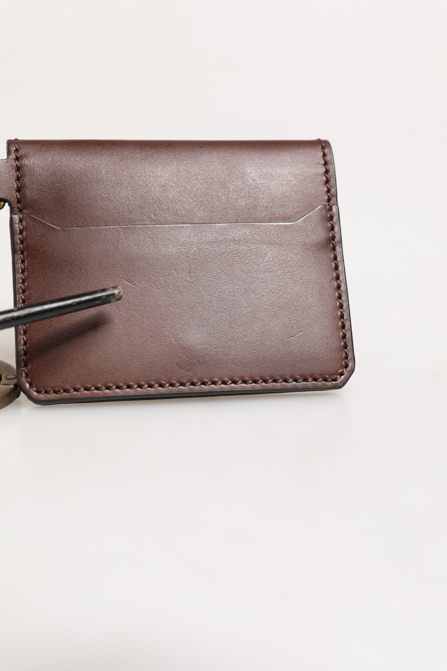 Dolce & Gabbana Brown Leather Logo Embossed Key Chain Card Holder Wallet