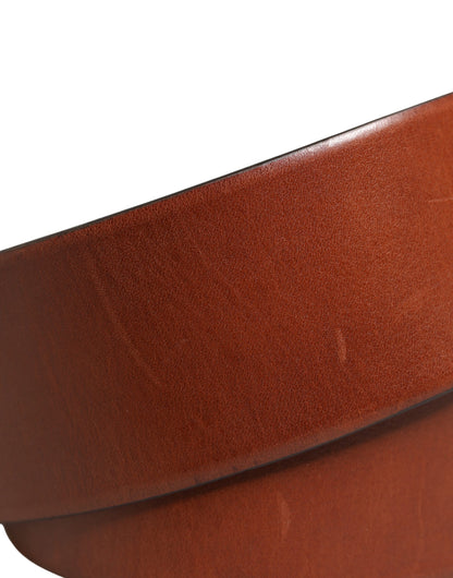 Dolce & Gabbana Men Brown Leather Wide Waist Metal Round Buckle Belt