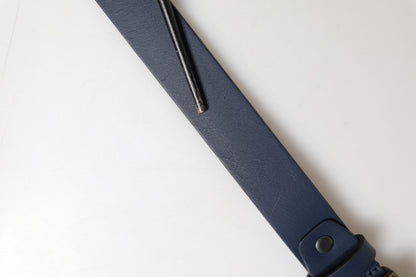 Dolce & Gabbana Men Blue Calf Leather Logo Metal Buckle Belt