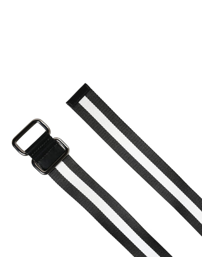 Dolce & Gabbana Men Black White Nylon Logo Metal Buckle Belt
