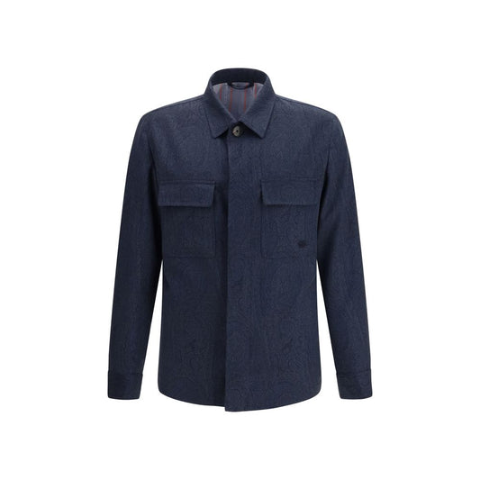 Etro Blue Wool Oves Aries Full-Length Jacket