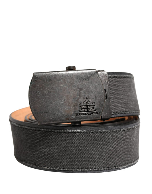 Ermanno Scervino Black Wool Cotton Logo Metal Buckle Belt
