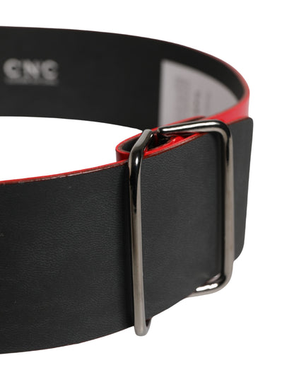 Costume National Red Wide Waist Silver Metal Buckle Belt