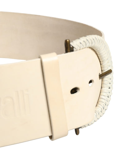 Cavalli Class Off White Leather Waist Women Cintura Buckle Belt