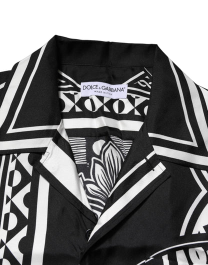 Dolce & Gabbana Black Silk Logo Print Short Sleeves Shirt