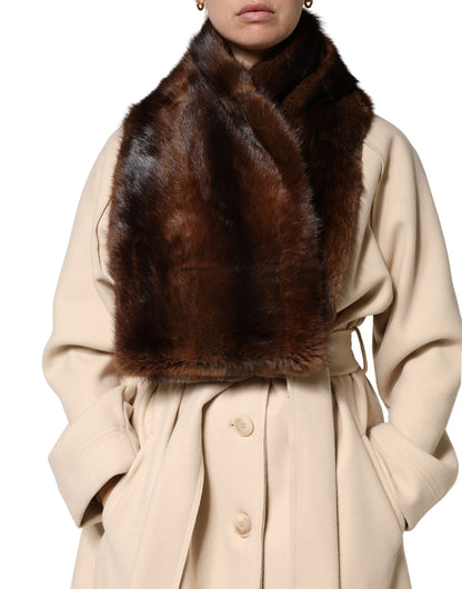 Dolce & Gabbana Black Brown Stripe Fur Shawl Wrap Scarf