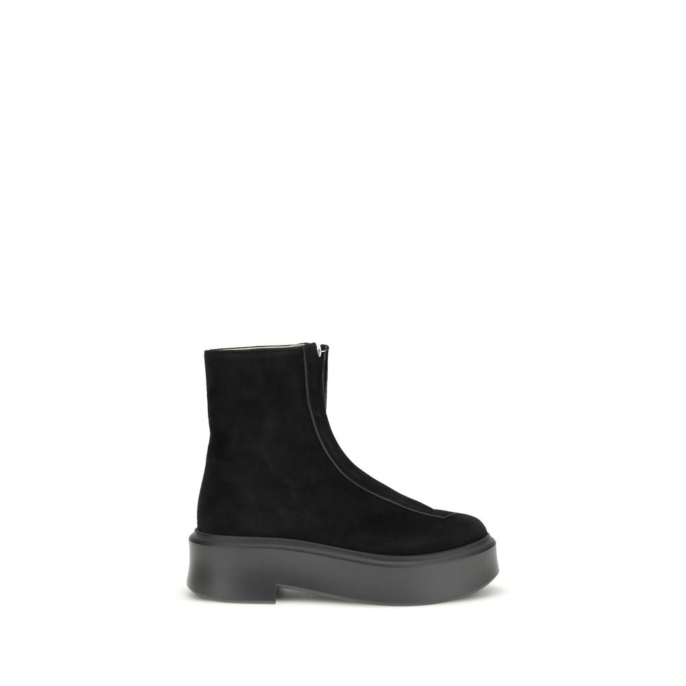 The Row Black Calf Leather Bos Taurus Lace-Up Boots
