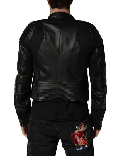 Dolce & Gabbana Black Nylon Full Zip Men Biker Coat Jacket