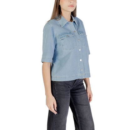 Only Light Blue Cotton Shortsleeve Shirt