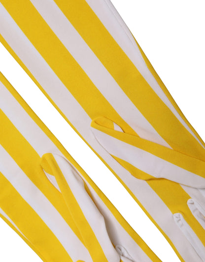 Dolce & Gabbana Yellow White Stripes Nylon Elbow Length Women Gloves