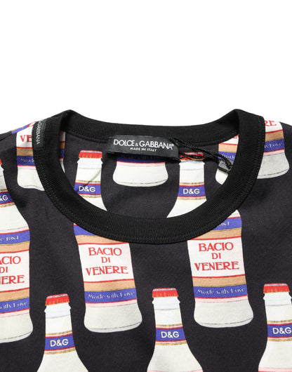 Dolce & Gabbana Black Bottle Print Cotton Crew Neck  T-shirt
