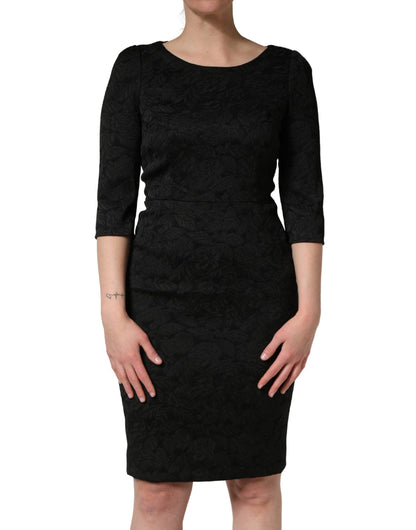 Dolce & Gabbana Black Floral Brocade Sheath Knee Length Dress