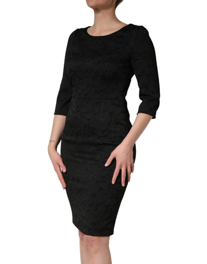 Dolce & Gabbana Black Floral Brocade Sheath Knee Length Dress