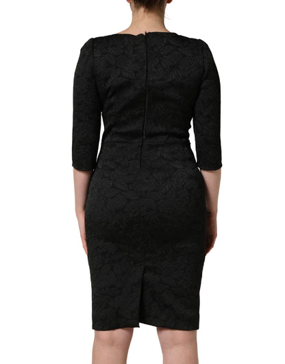 Dolce & Gabbana Black Floral Brocade Sheath Knee Length Dress