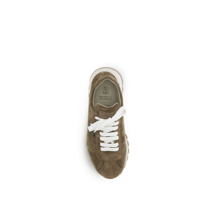 Brunello Cucinelli Brown Calf Leather Bos Taurus Platform Sneakers