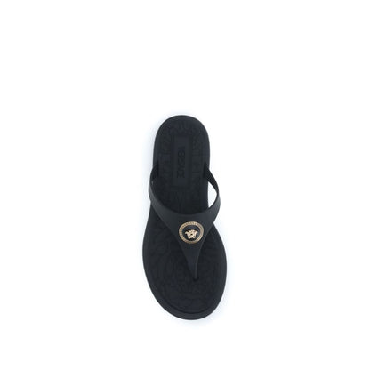 Versace Black Rubber Flip-Flop Sandals