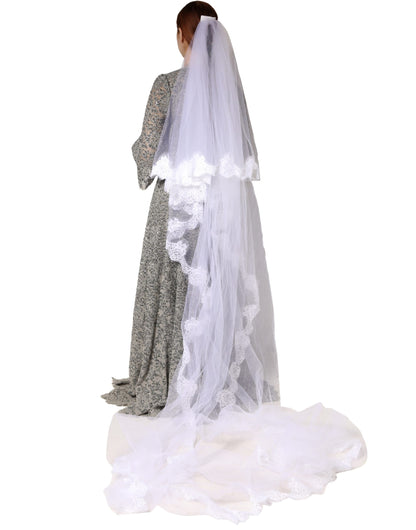 Dolce & Gabbana White Floral Lace Nylon Floor Length Long Wedding Veil