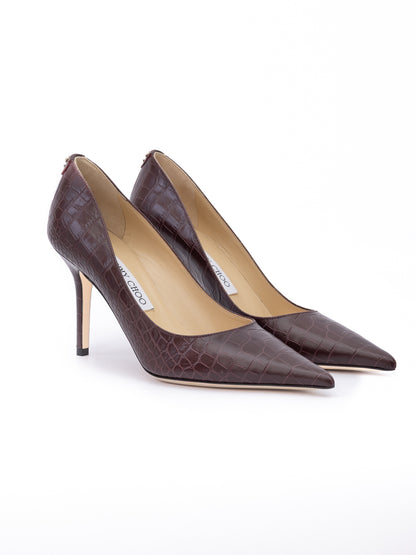 Jimmy Choo Burgundy Croco Embossed Leather Agnes Pumps
