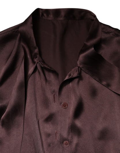 Dolce & Gabbana Violet Satin Long Sleeve Ascot Tie Shirt  Top