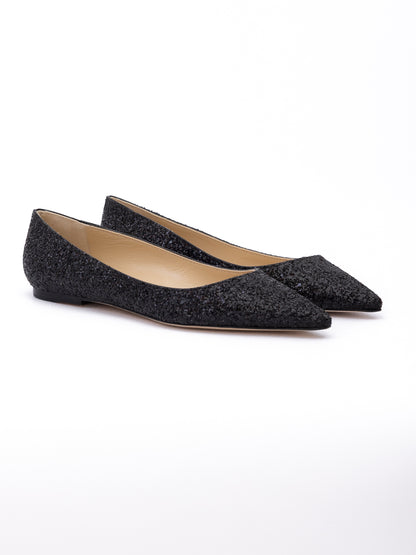 Jimmy Choo Black Coarse Glitter Fabric Alina Ballet Flat