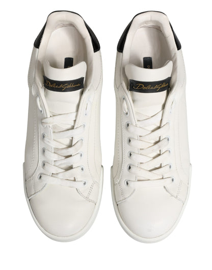 Dolce & Gabbana White Black Portofino Leather Sneakers Shoes