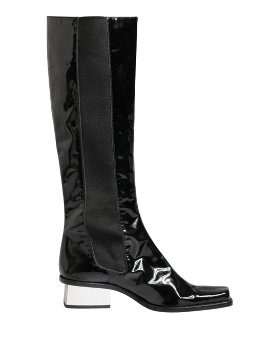 Dolce & Gabbana Black Patent Leather Knee High Boots Shoes