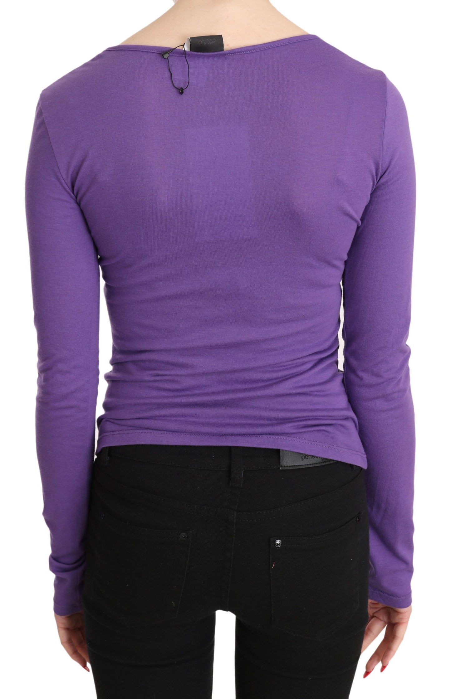 Purple Exte Crystal Embellished Long Sleeve Top Blouse