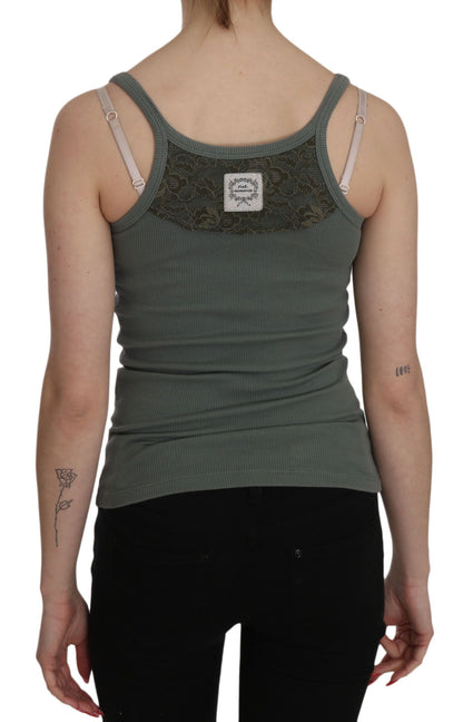 PINK MEMORIES Green Spaghetti Strap Slim Fit Casual Tank Top Blouse