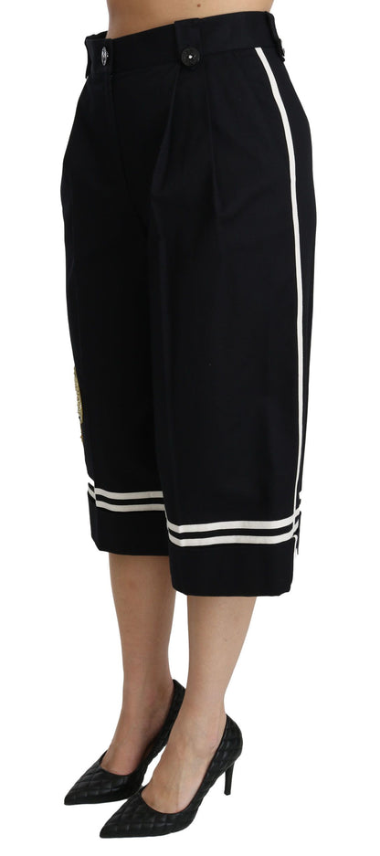 Dolce & Gabbana Black Lemon Embellished Palazzo Cropped Pants