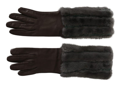 Dolce & Gabbana Brown Mid Arm Length Leather Fur Gloves