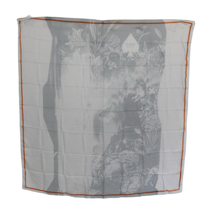 Costume National Gray Orange Silk Floral Foulard Wrap Scarf