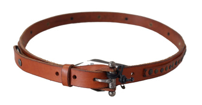 Scervino Street Brown Genuine Leather Rustic Silver Buckle Belt