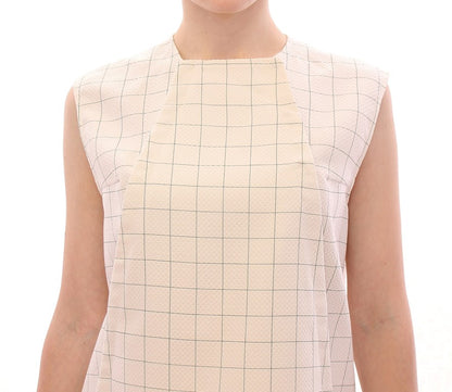 Andrea Incontri White Cotton Checkered Shirt Top