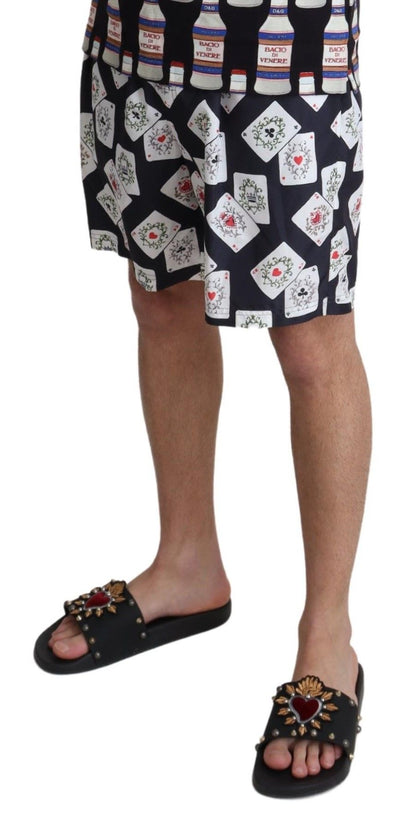 Dolce & Gabbana Black Card Deck Print Beachwear Swimshorts