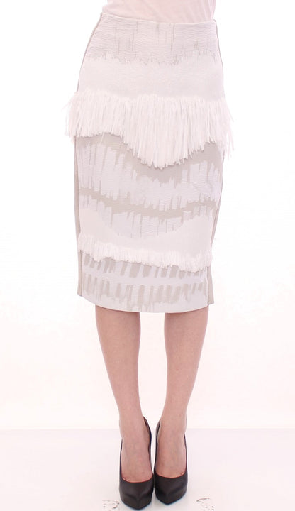 Arzu Kaprol White Acrylic Straight Pencil Skirt