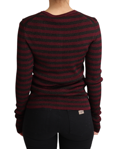Dolce & Gabbana Black Red Striped Viscose Cardigan Sweater