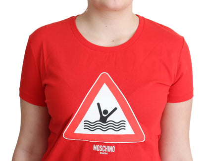 Moschino Red Cotton Swim Graphic Triangle Print  T-shirt