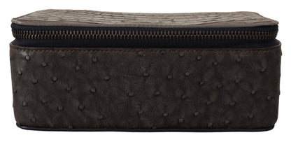 Dolce & Gabbana Gray Skin Leather Vanity Case Toiletry Shaving Bag