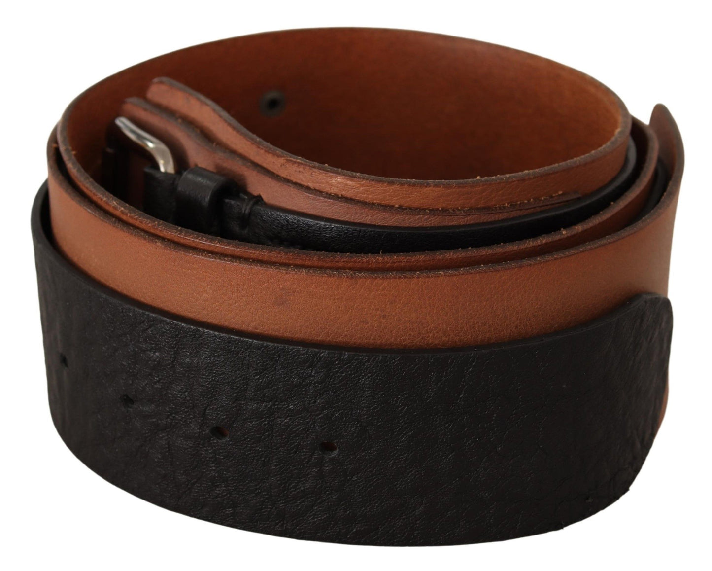 Costume National Black Brown Leather Silver Buckle
