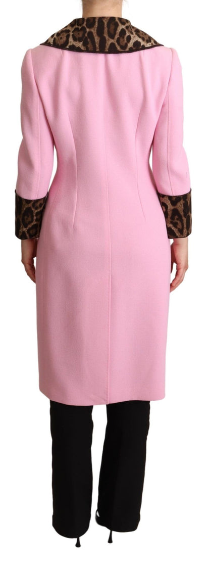 Dolce & Gabbana Pink Leopard Wool Trenchcoat Jacket