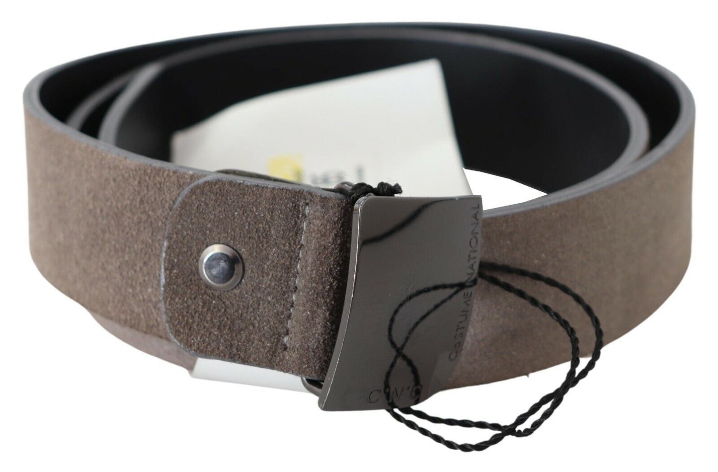 Costume National Brown Leather Square Logo Buckle Belt